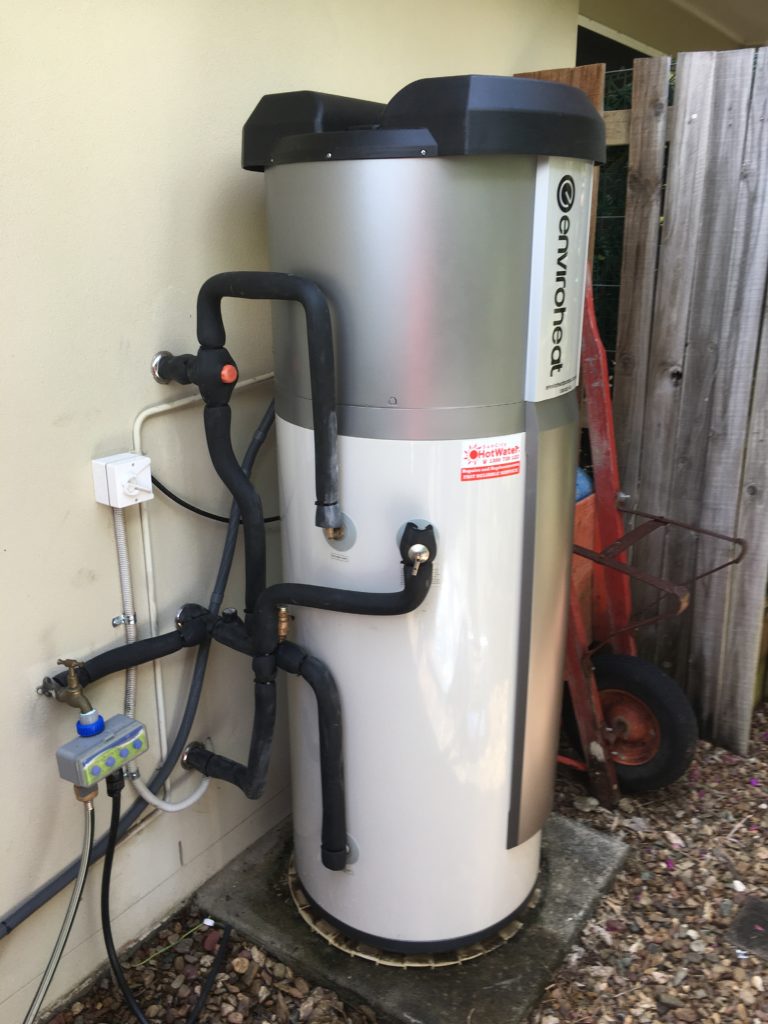 Outdoor heat pump hot water system fitted at a residence in Nambour by Nambour Hot Water
